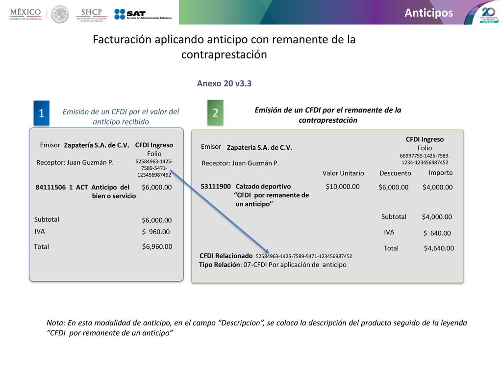 Emisión de un CFDI por el remanente de la contraprestación