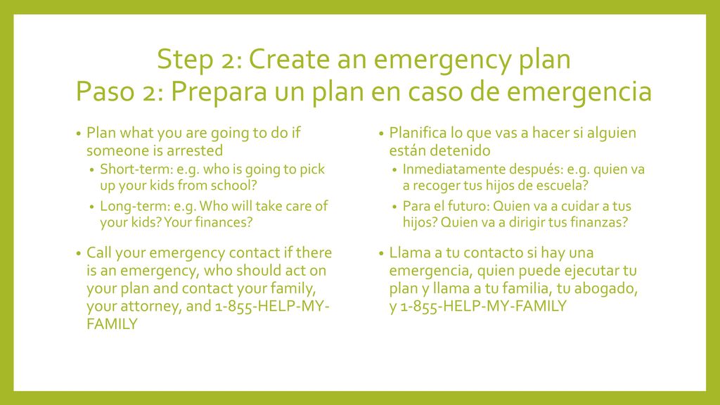 Step 2: Create an emergency plan Paso 2: Prepara un plan en caso de emergencia