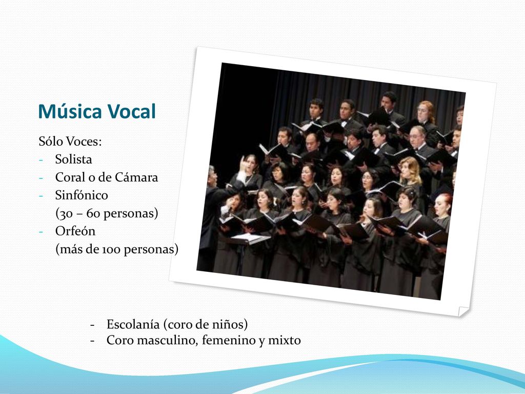 Música Vocal Sólo Voces: Solista Coral o de Cámara Sinfónico