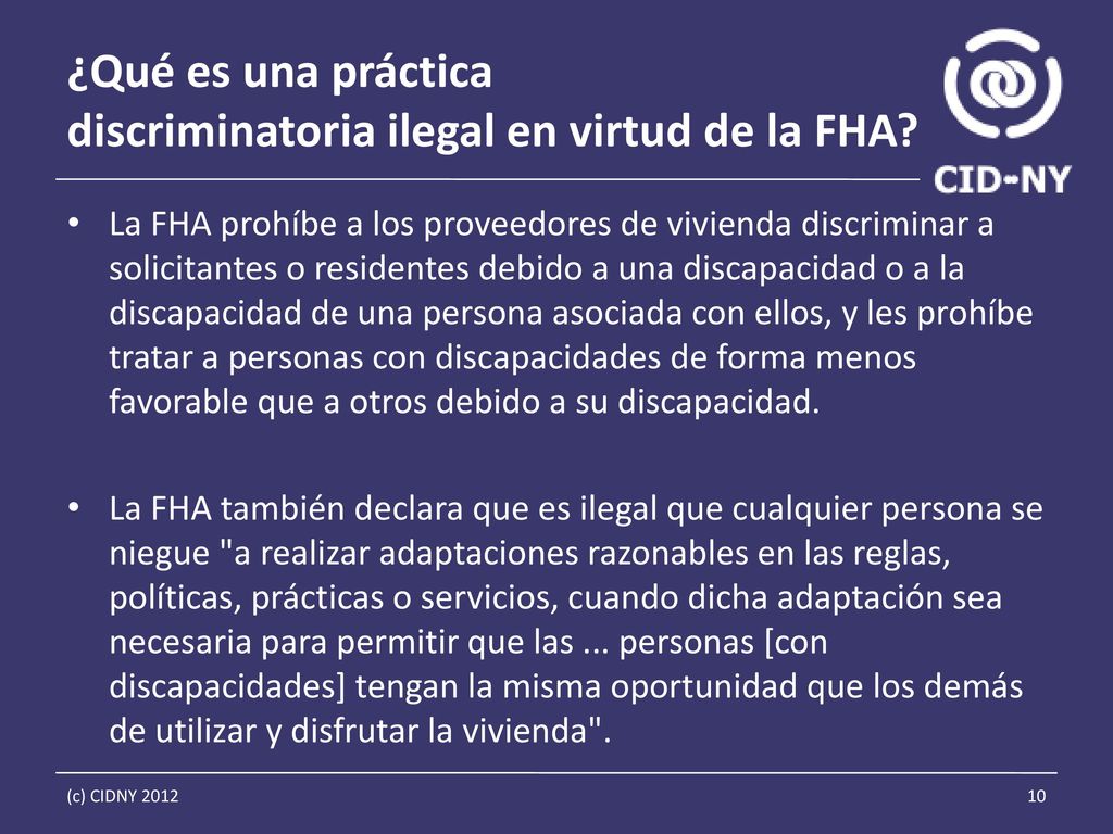 ¿Qué es una práctica discriminatoria ilegal en virtud de la FHA
