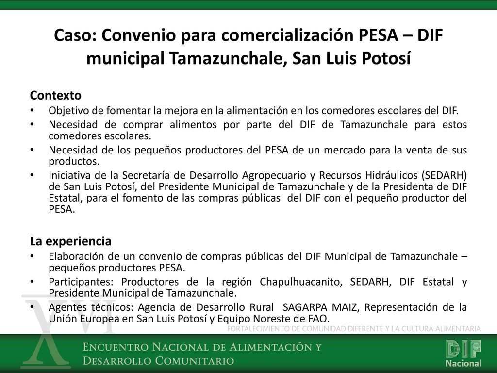 Caso: Convenio para comercialización PESA – DIF municipal Tamazunchale, San Luis Potosí