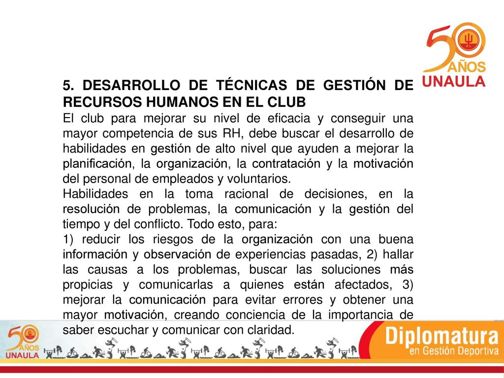 5. DESARROLLO DE TÉCNICAS DE GESTIÓN DE RECURSOS HUMANOS EN EL CLUB