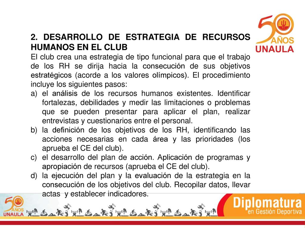 2. DESARROLLO DE ESTRATEGIA DE RECURSOS HUMANOS EN EL CLUB