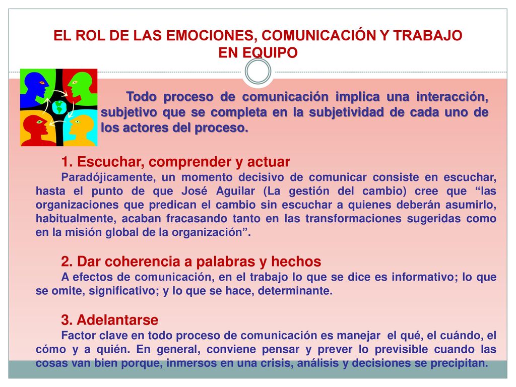EL ROL DE LAS EMOCIONES, COMUNICACIÓN Y TRABAJO EN EQUIPO