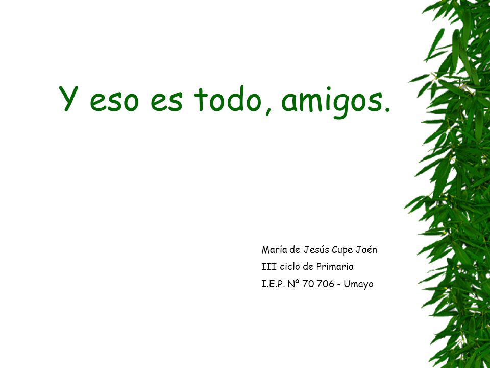 Y eso es todo, amigos. María de Jesús Cupe Jaén III ciclo de Primaria