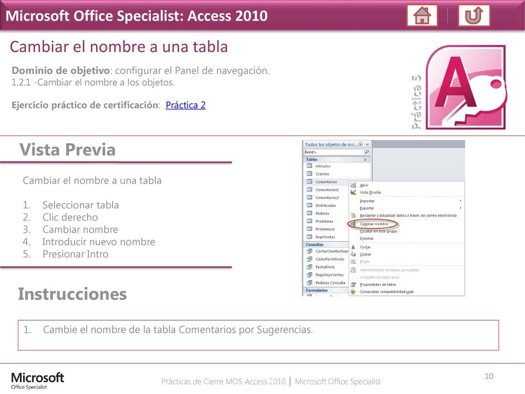 Prácticas de Cierre MOS Access 2010 │ Microsoft Office Specialist