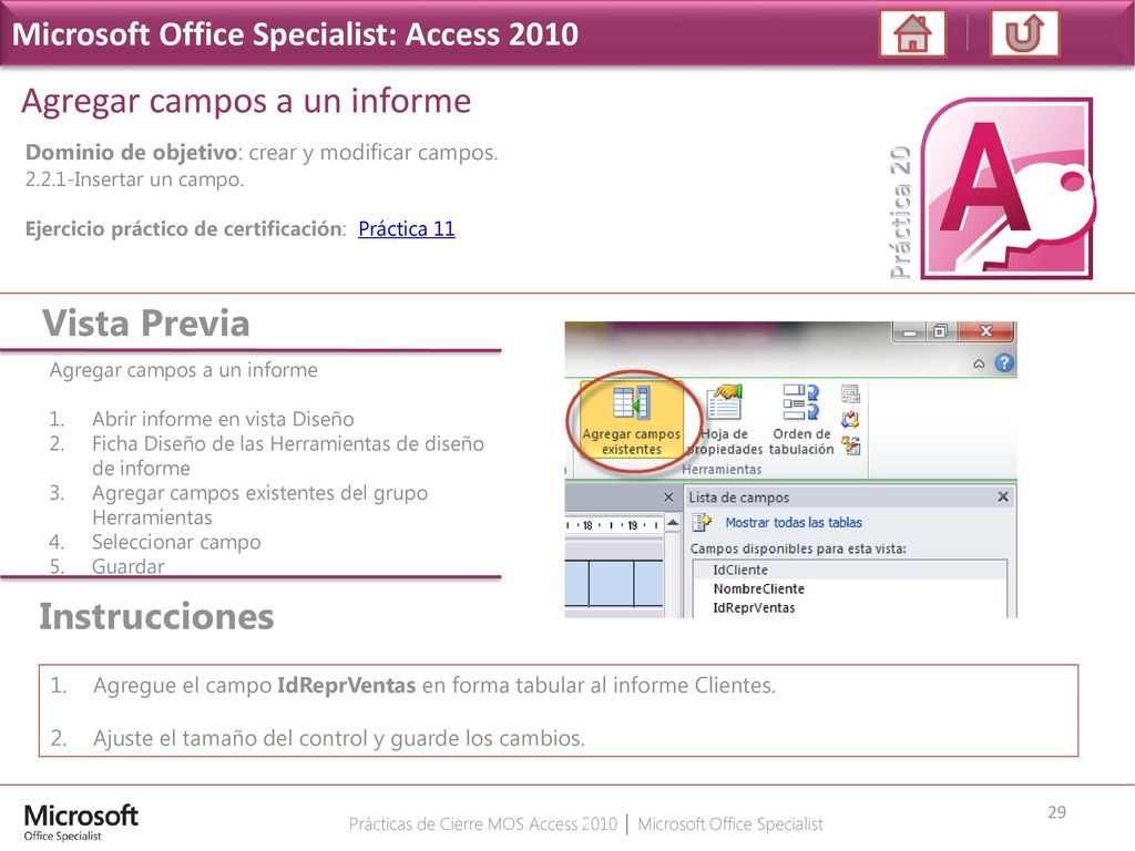 Prácticas de Cierre MOS Access 2010 │ Microsoft Office Specialist