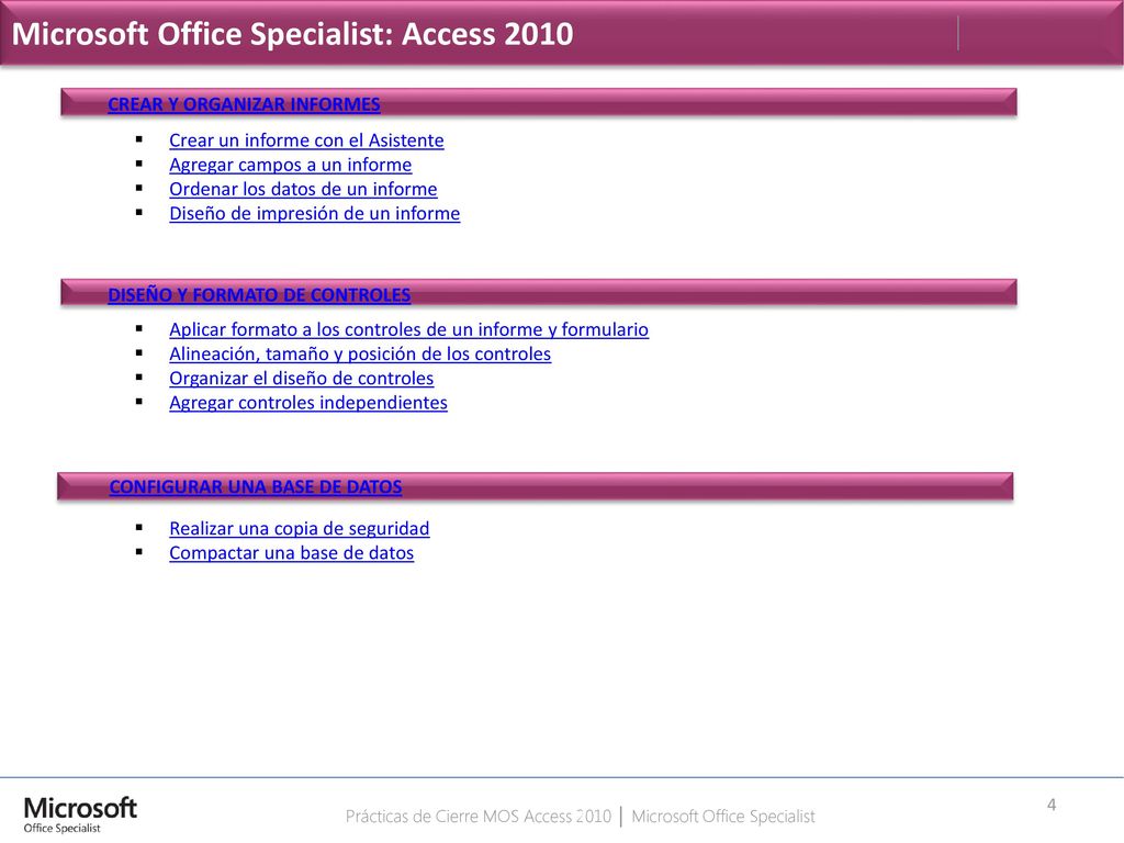 Prácticas de Cierre MOS Access 2010 │ Microsoft Office Specialist