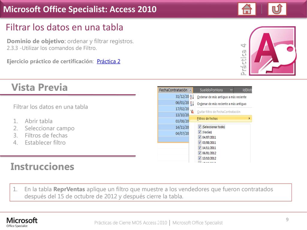 Prácticas de Cierre MOS Access 2010 │ Microsoft Office Specialist