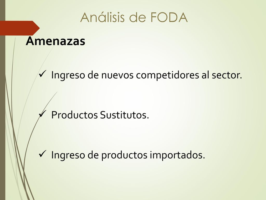 Análisis de FODA Amenazas Ingreso de nuevos competidores al sector.