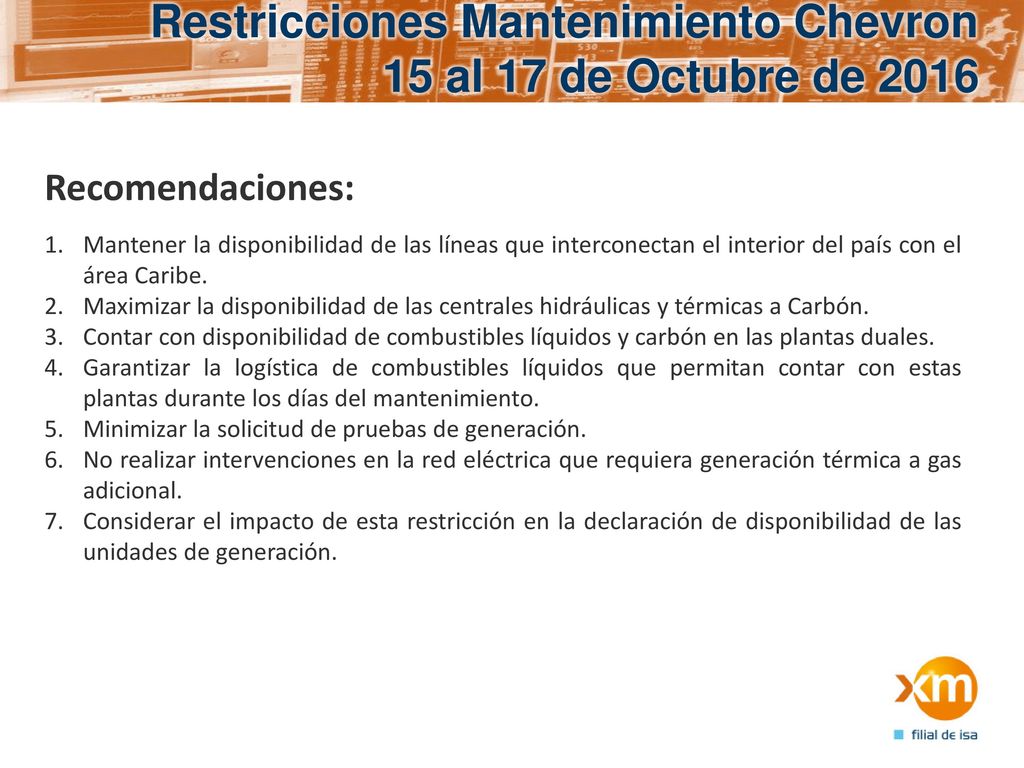 Restricciones Mantenimiento Chevron 15 al 17 de Octubre de 2016