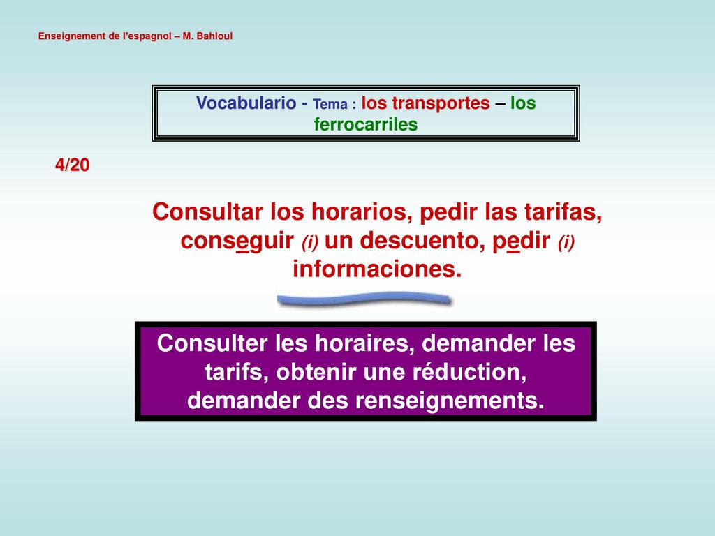 Vocabulario - Tema : los transportes – los ferrocarriles
