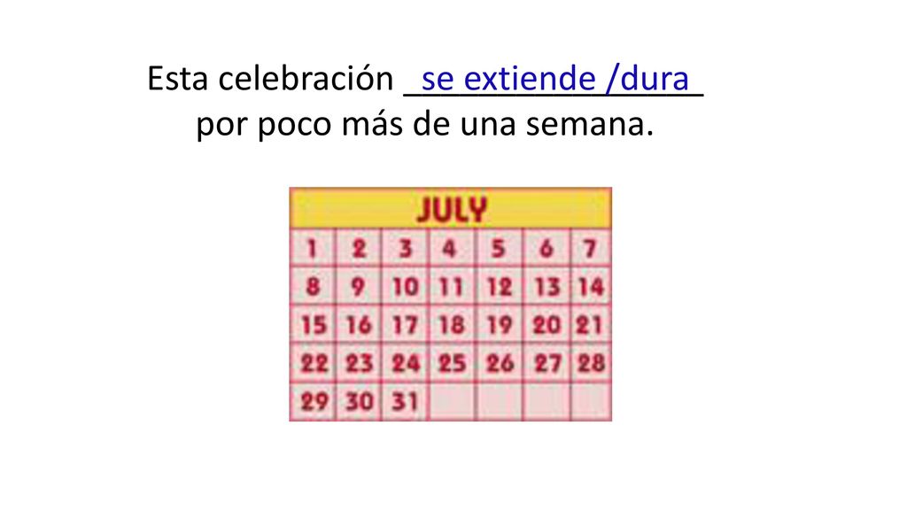 Esta celebración ________________ por poco más de una semana.