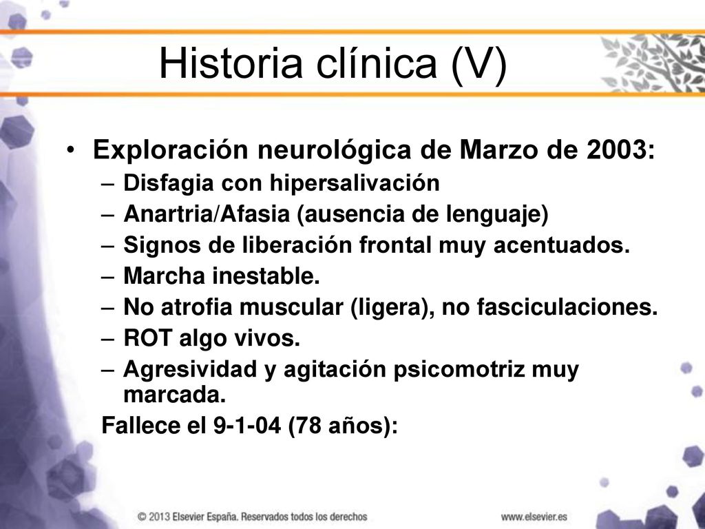 Historia clínica (V) Exploración neurológica de Marzo de 2003: