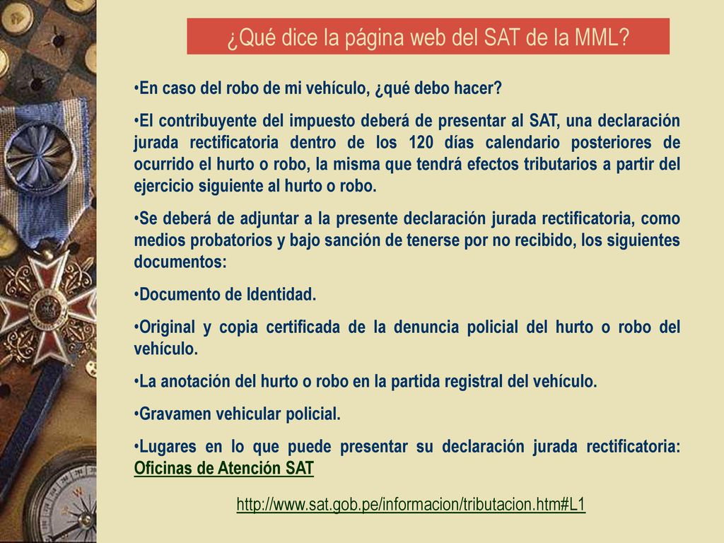 ¿Qué dice la página web del SAT de la MML