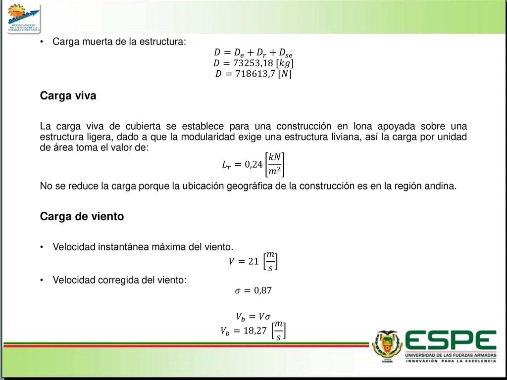 Carga viva Carga de viento Carga muerta de la estructura: