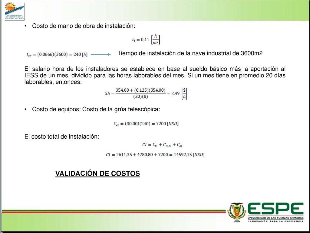 Costo de mano de obra de instalación: