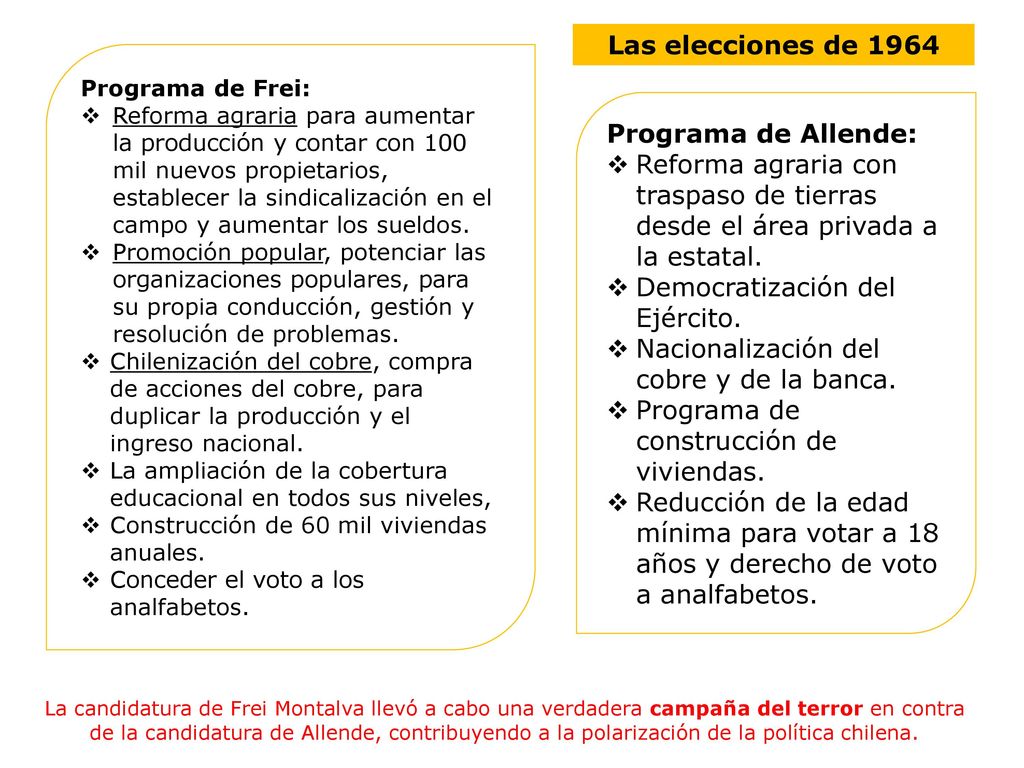 Democratización del Ejército. Nacionalización del cobre y de la banca.