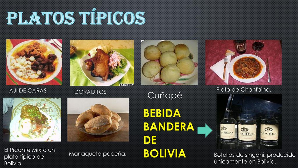 platos TÍPICOS BEBIDA BANDERA DE BOLIVIA Cuñapé Plato de Chanfaina.