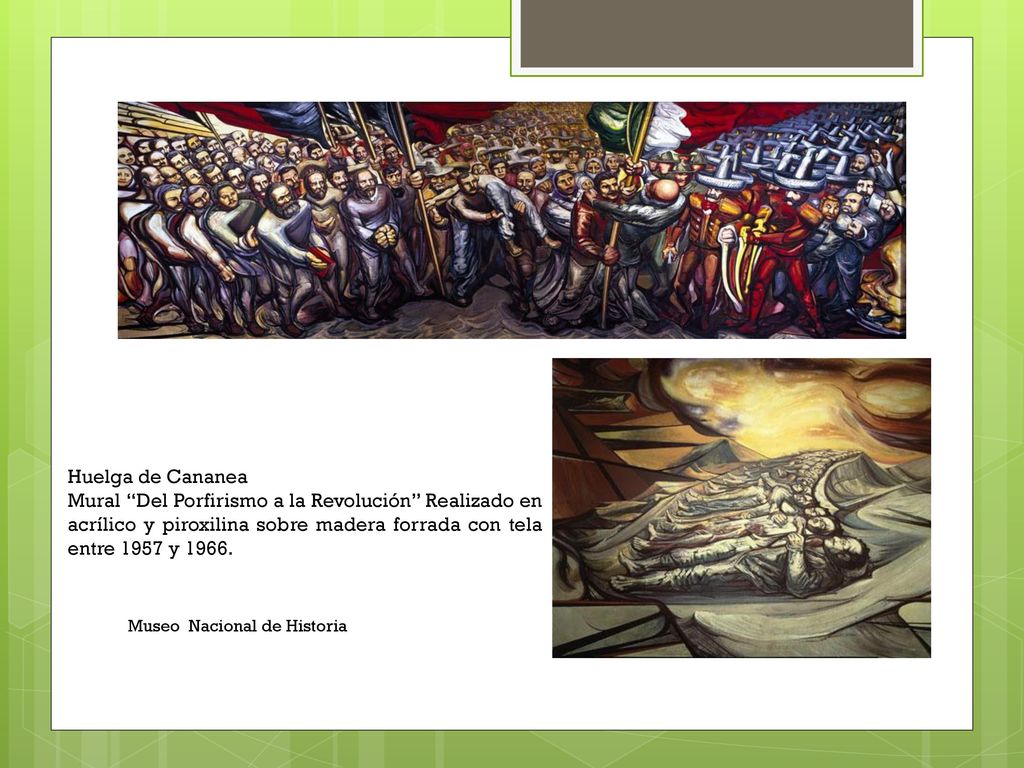 Huelga de Cananea Mural Del Porfirismo a la Revolución Realizado en acrílico y piroxilina sobre madera forrada con tela entre 1957 y