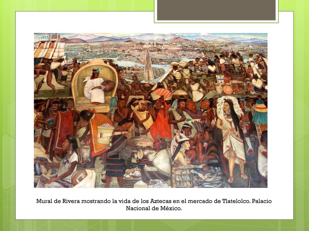 Mural de Rivera mostrando la vida de los Aztecas en el mercado de Tlatelolco.