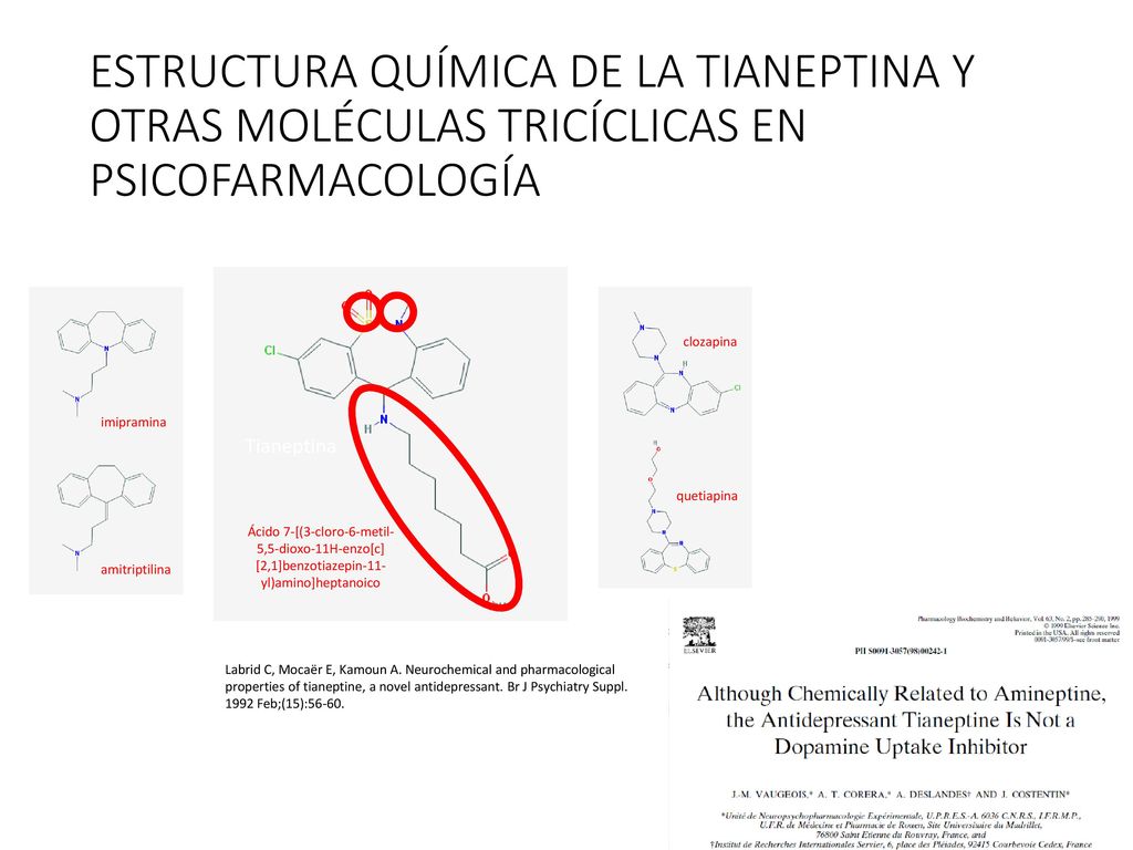 ESTRUCTURA QUÍMICA DE LA TIANEPTINA Y OTRAS MOLÉCULAS TRICÍCLICAS EN PSICOFARMACOLOGÍA