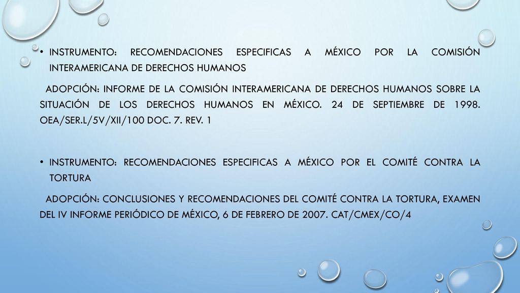 Instrumento: Recomendaciones especificas a México por la Comisión Interamericana de Derechos Humanos