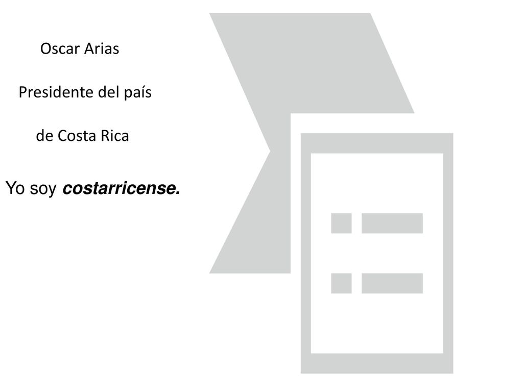Oscar Arias Presidente del país de Costa Rica Yo soy costarricense.