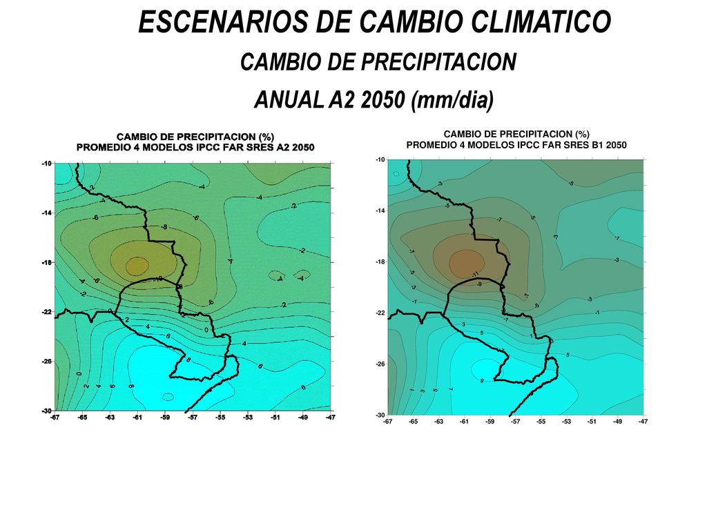 ESCENARIOS DE CAMBIO CLIMATICO CAMBIO DE PRECIPITACION ANUAL A (mm/dia)