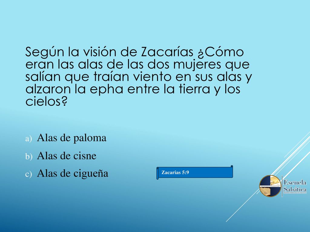 Según la visión de Zacarías ¿Cómo eran las alas de las dos mujeres que salían que traían viento en sus alas y alzaron la epha entre la tierra y los cielos