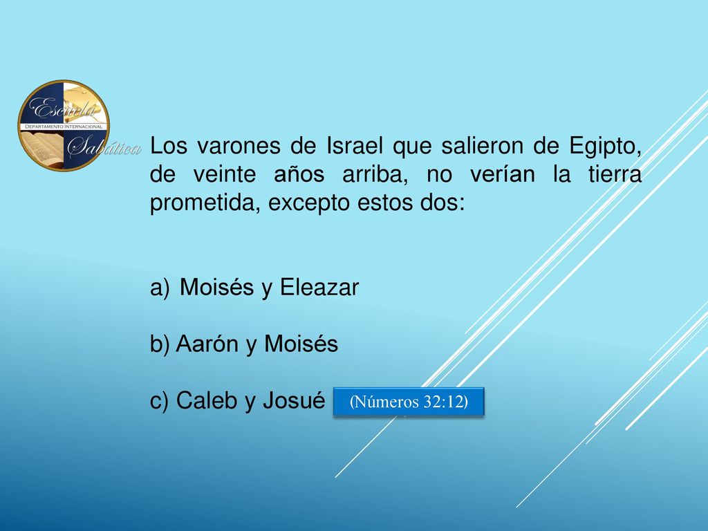 Los varones de Israel que salieron de Egipto, de veinte años arriba, no verían la tierra prometida, excepto estos dos: