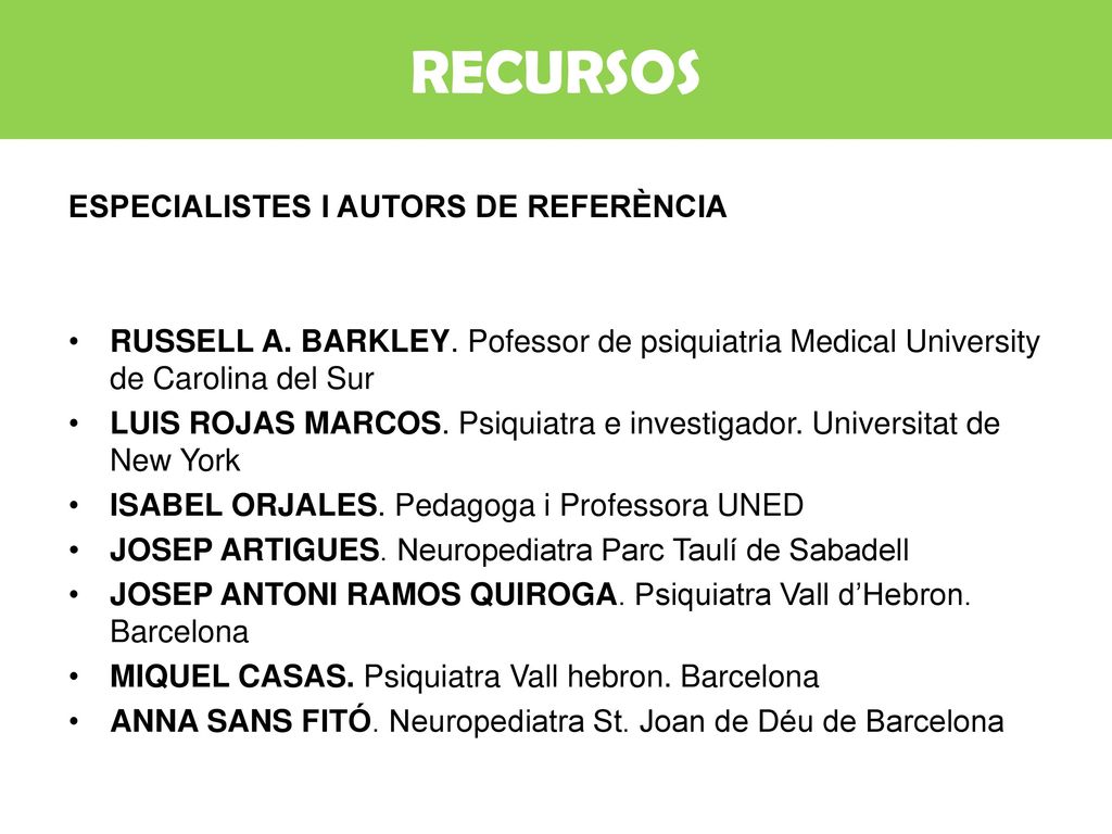 RECURSOS ESPECIALISTES I AUTORS DE REFERÈNCIA
