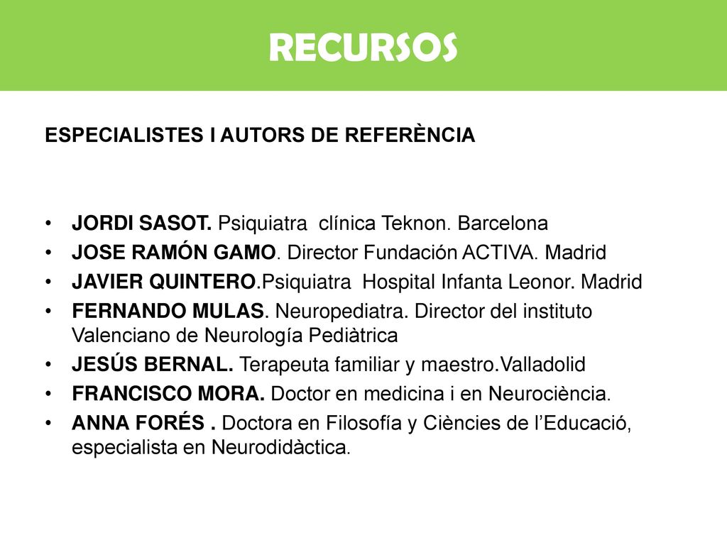RECURSOS ESPECIALISTES I AUTORS DE REFERÈNCIA