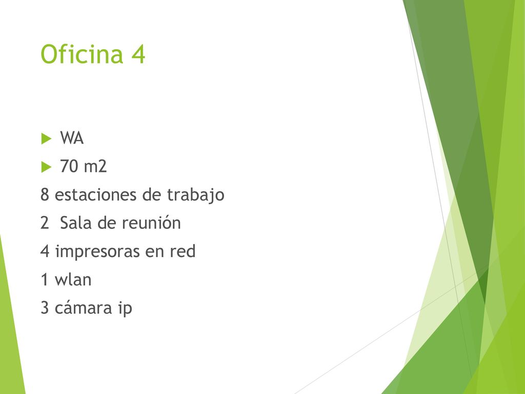 Oficina 4 WA 70 m2 8 estaciones de trabajo 2 Sala de reunión