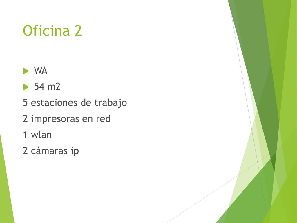 Oficina 2 WA 54 m2 5 estaciones de trabajo 2 impresoras en red 1 wlan