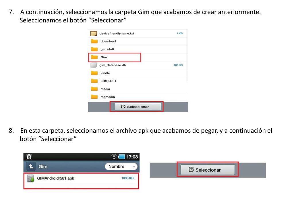 7. A continuación, seleccionamos la carpeta Gim que acabamos de crear anteriormente. Seleccionamos el botón Seleccionar