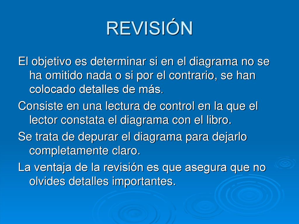 REVISIÓN El objetivo es determinar si en el diagrama no se ha omitido nada o si por el contrario, se han colocado detalles de más.