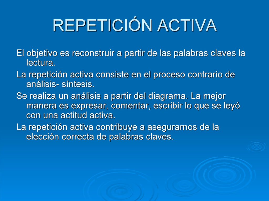 REPETICIÓN ACTIVA El objetivo es reconstruir a partir de las palabras claves la lectura.