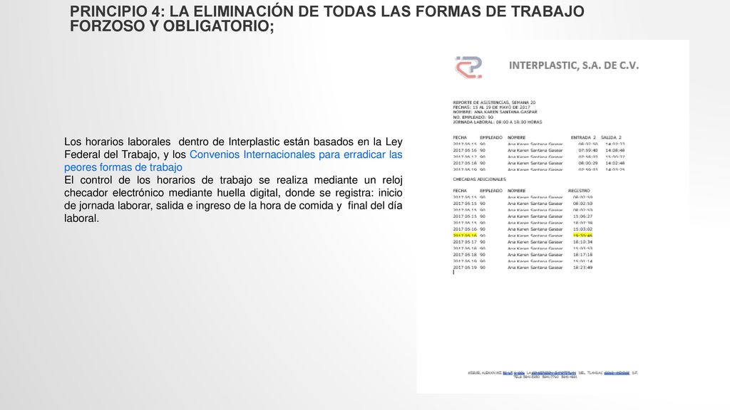 Principio 4: La eliminación de todas las formas de trabajo forzoso y obligatorio;