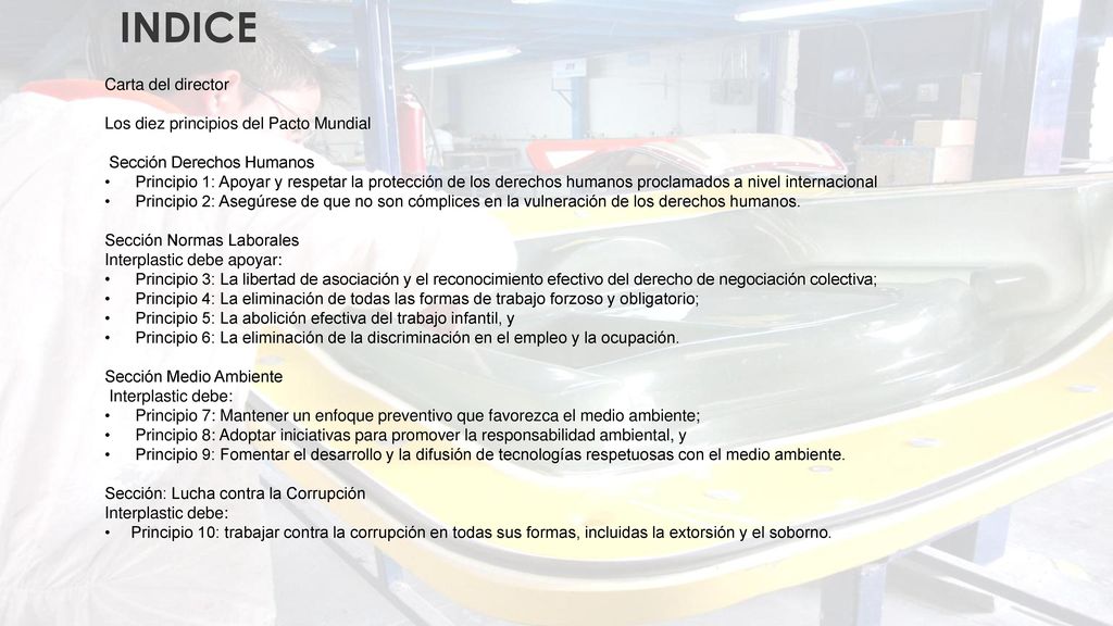 INDICE Carta del director Los diez principios del Pacto Mundial