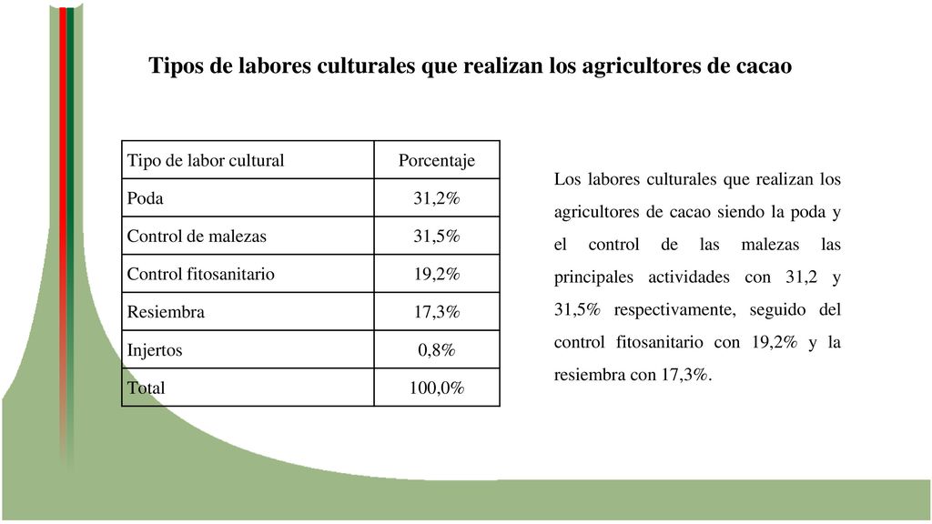 Tipos de labores culturales que realizan los agricultores de cacao