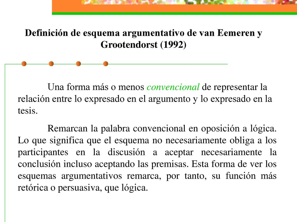 Definición de esquema argumentativo de van Eemeren y Grootendorst (1992)