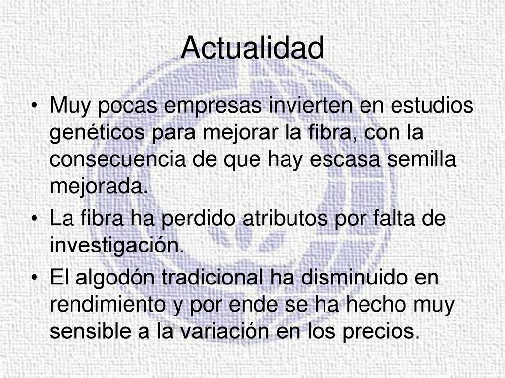 Actualidad Muy pocas empresas invierten en estudios genéticos para mejorar la fibra, con la consecuencia de que hay escasa semilla mejorada.