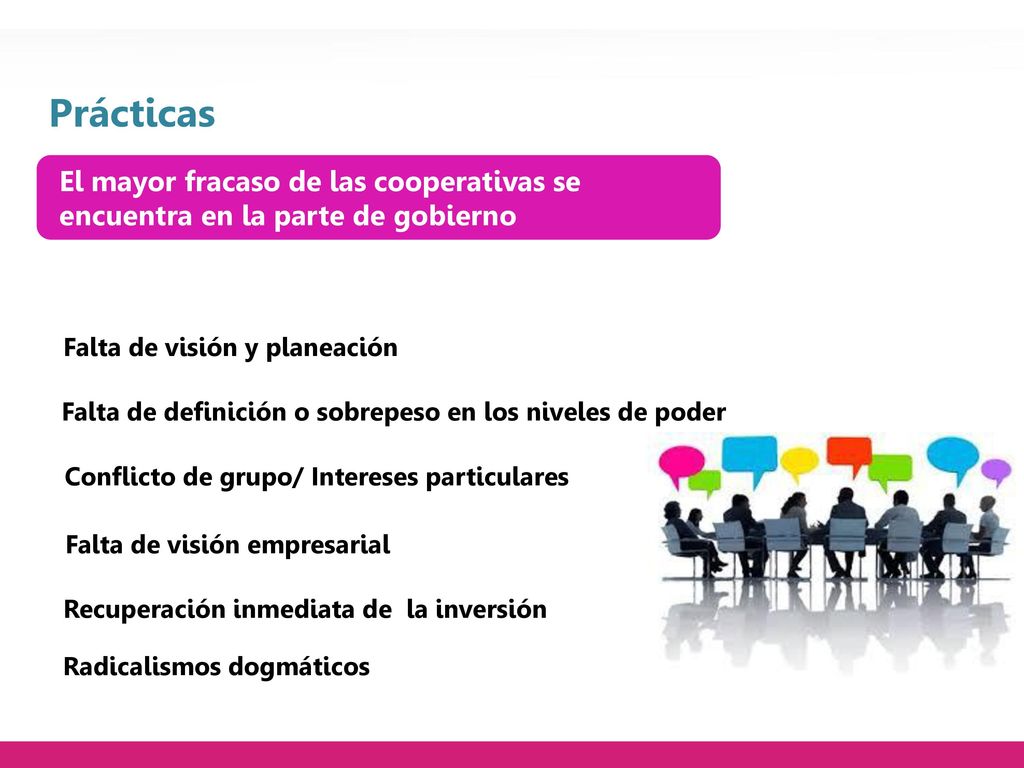 Prácticas El mayor fracaso de las cooperativas se encuentra en la parte de gobierno. Falta de visión y planeación.
