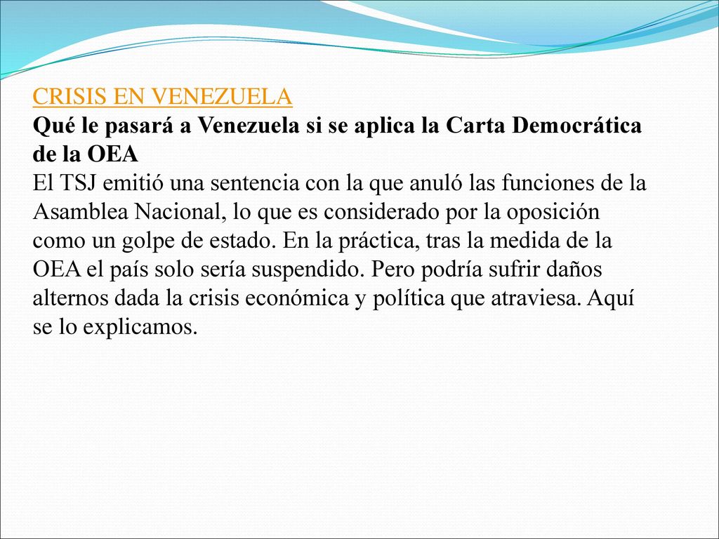 CRISIS EN VENEZUELA Qué le pasará a Venezuela si se aplica la Carta Democrática de la OEA.