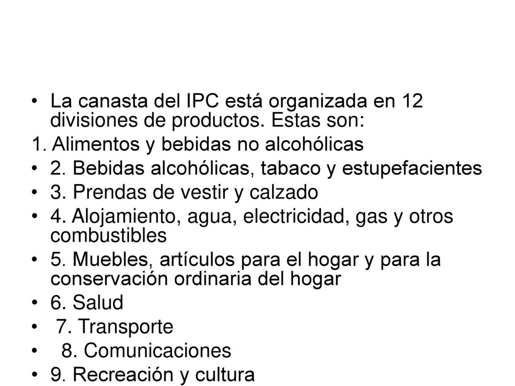 La canasta del IPC está organizada en 12 divisiones de productos