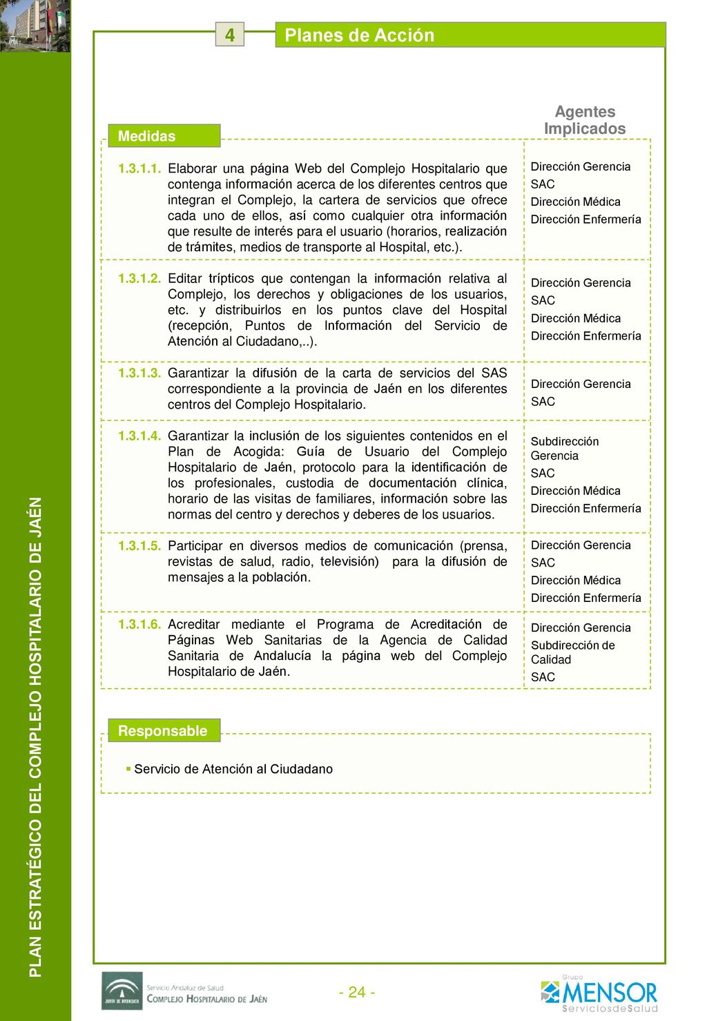4 Planes de Acción Indicadores Número de visitas a la página web.