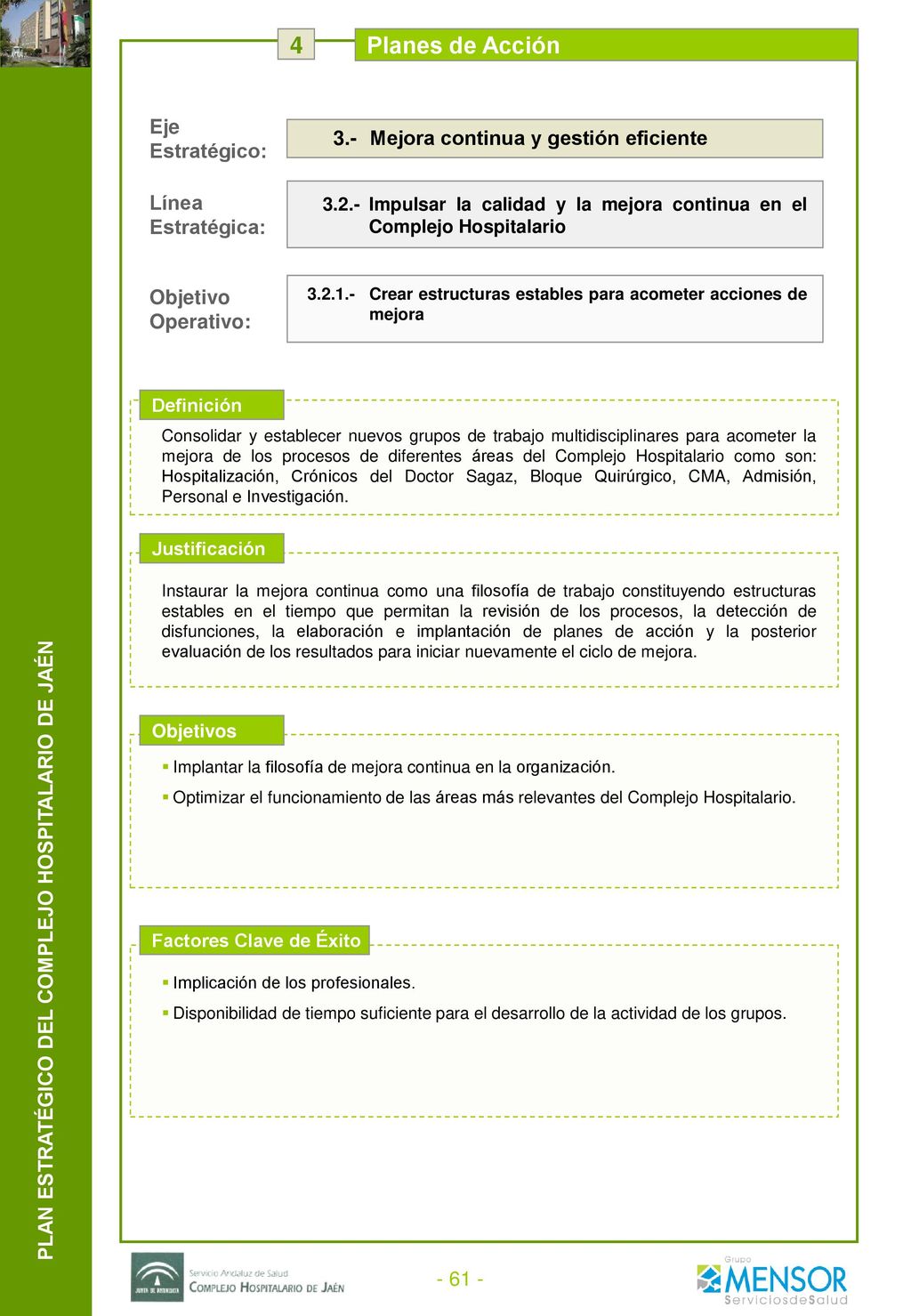 4 Planes de Acción Agentes Implicados Medidas Responsable Indicadores