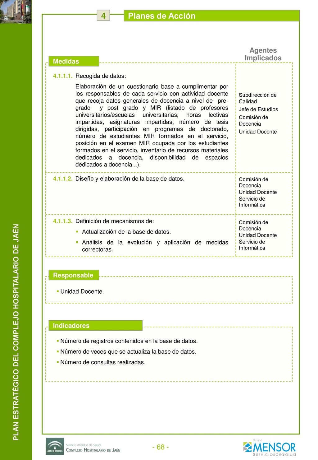 4 Planes de Acción Eje Estratégico: 4.- Hospital docente Línea