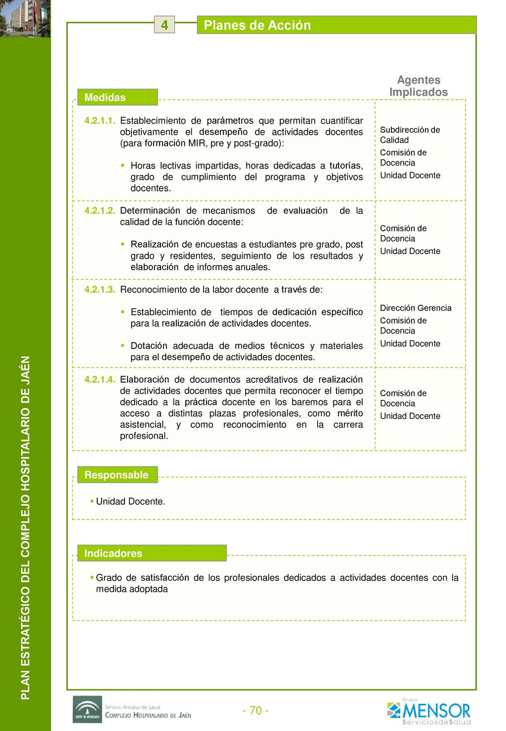 4 Planes de Acción Eje Estratégico: 4.- Hospital docente Línea